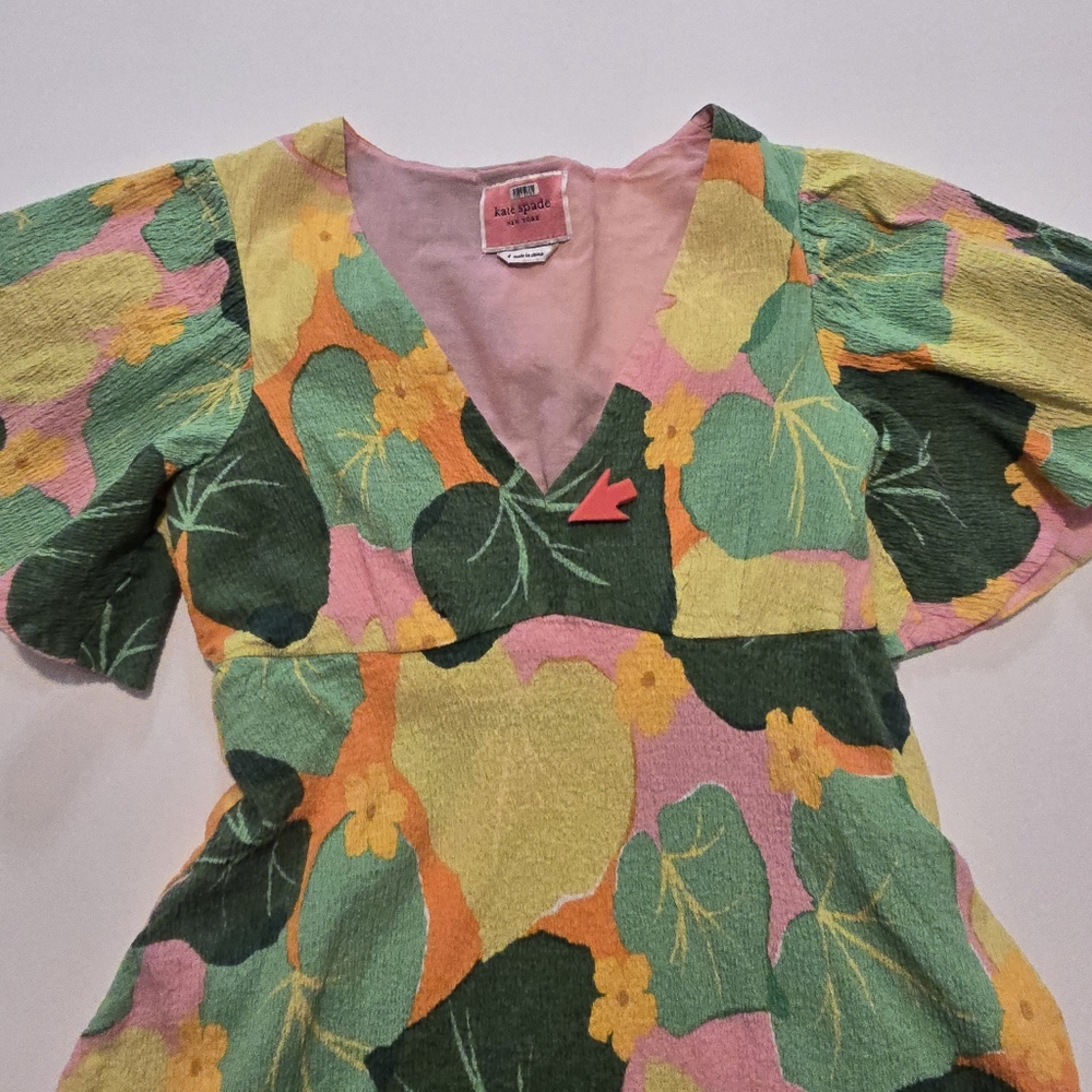 Kate Spade New York Cucumber Floral Swing Dress V-neck Short sleeves Size 4 - Picture 10 of 14